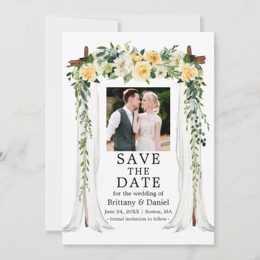 Save The Date Mariage Canopy Aquarelle Jaune Florale Photo (Devant)