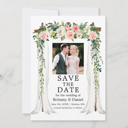 Save The Date Mariage Canopy Aquarelle rose blanc photo florale (Devant)