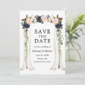 Save The Date Mariage Canopy Aquarelle rose Dusty Bleu Floral (Debout devant)