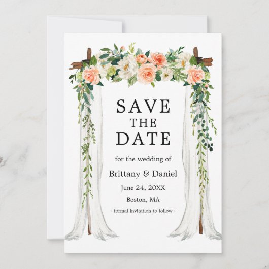 Save The Date Mariage Canopy Arch Aquarelle Coral Blanc Floral (Devant)