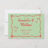 Save The Date Mariage Capriceux à la Main Cœur Vert Rouge (Devant)