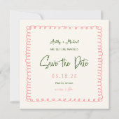 Save The Date Mariage Carré couleur rose et vert (Devant)