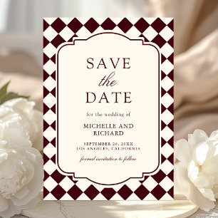 Save The Date Mariage Carreaux Ivoire Bourgogne Argent Ancien