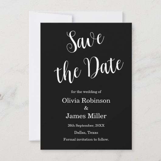 Save The Date Mariage Casual Noir et Blanc (Devant)