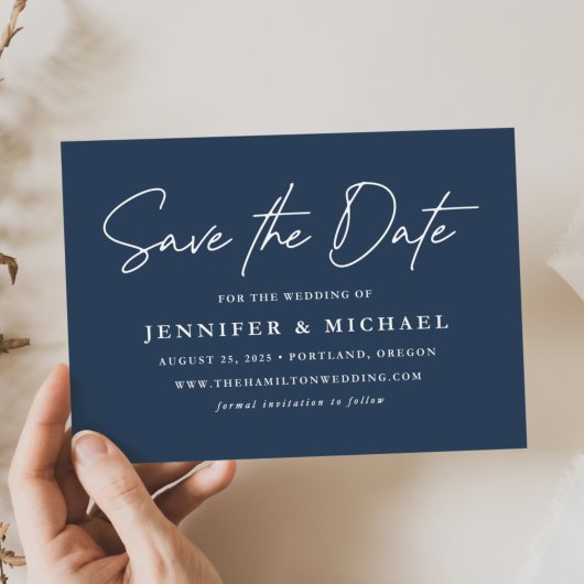 Save The Date Mariage Casual Script Navy