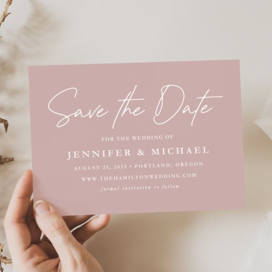 Save The Date Mariage Casual Script Rose Poussiéreuse