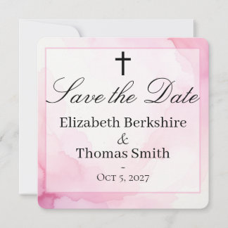 Save The Date Mariage Catholique Aquarelle Rose et Blanc