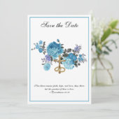 Save The Date Mariage catholique Bleu Floral Religieux (Debout devant)