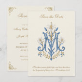 Save The Date Mariage Catholique Monogramme de Marie (Devant / Derrière)