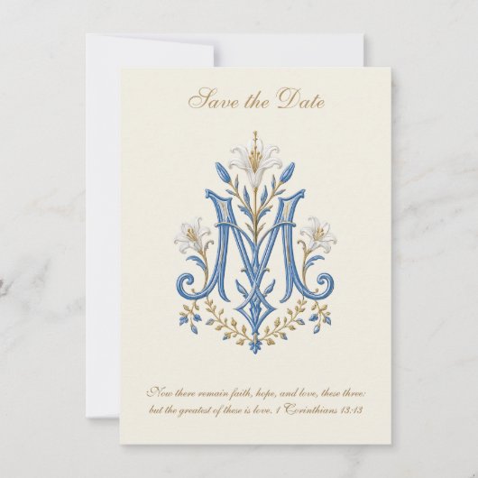 Save The Date Mariage Catholique Monogramme de Marie (Devant)