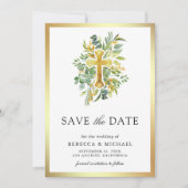 Save The Date Mariage Catholique Vert et Or (Devant)