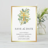 Save The Date Mariage Catholique Vert et Or (Debout devant)