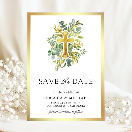 Save The Date Mariage Catholique Vert et Or
