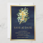 Save The Date Mariage Catholique Vert Foncé Or Bleu Nuit (Devant)