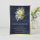 Save The Date Mariage Catholique Vert Foncé Or Bleu Nuit (Debout devant)