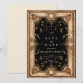 Save The Date Mariage céleste baroque noir et or (Devant / Derrière)