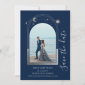 Save The Date Mariage céleste bleu mystique argent (Devant)