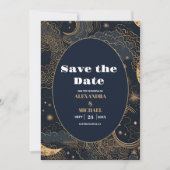 Save The Date Mariage céleste bleu nuit or (Devant)