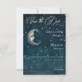 Save The Date Mariage céleste de la lune de croissant bleu de mi (Devant)
