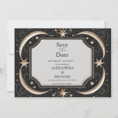 Save The Date Mariage céleste de minuit noir étoiles lune (Devant)