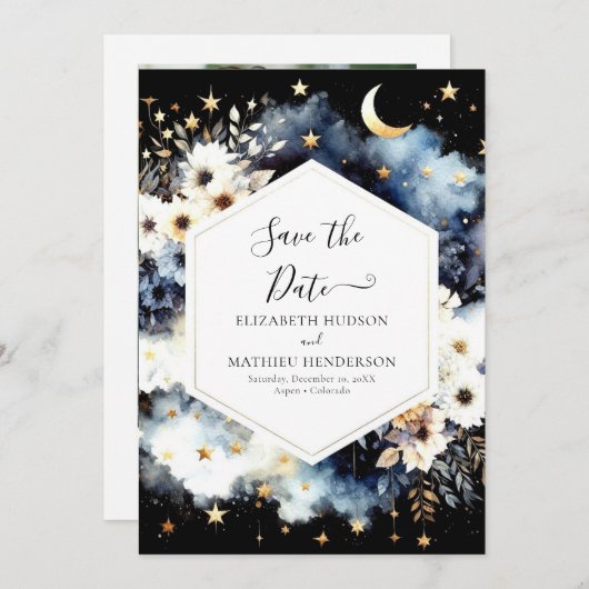 Save The Date Mariage céleste des Étoiles Élégantes (Devant / Derrière)