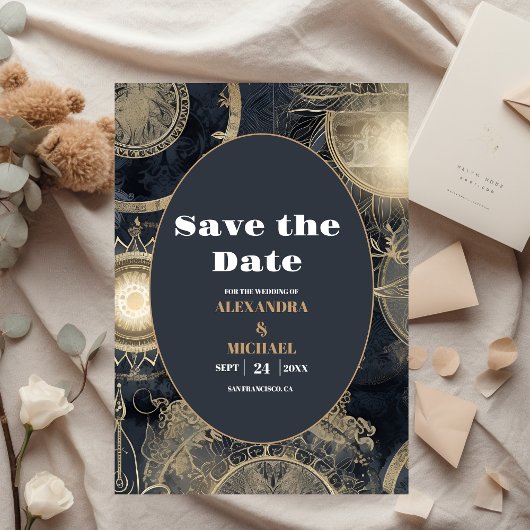 Save The Date Mariage céleste élégant argent or