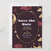 Save The Date Mariage céleste élégant bordeaux or (Devant)