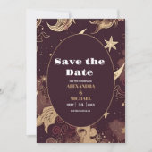 Save The Date Mariage céleste élégant bordeaux or (Devant)