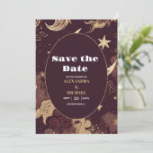 Save The Date Mariage céleste élégant bordeaux or (Debout devant)