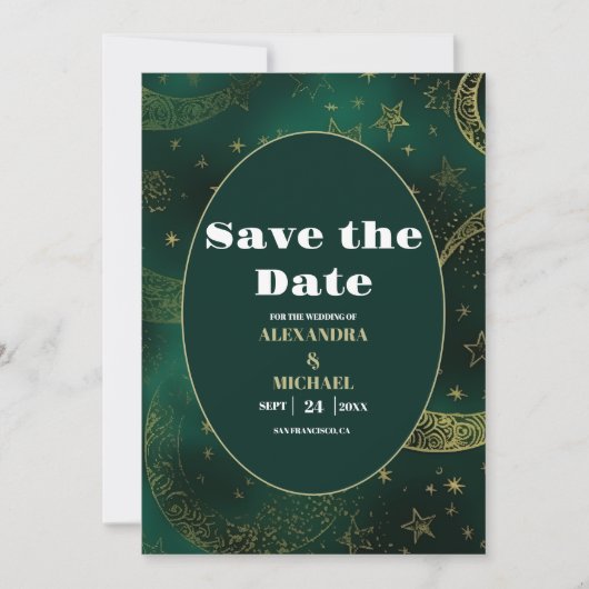 Save The Date Mariage céleste Emerald Green Gold (Devant)
