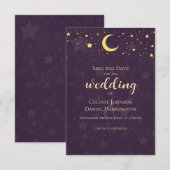 Save The Date Mariage céleste étoiles profondes violettes Lune (Devant / Derrière)