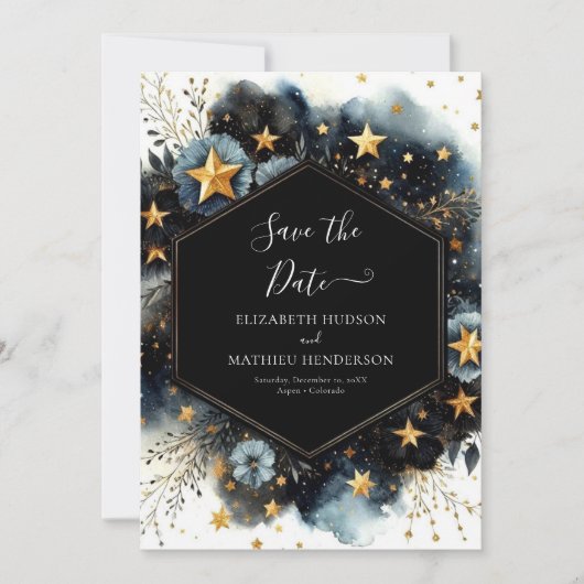 Save The Date Mariage céleste moderne lunaire (Devant)