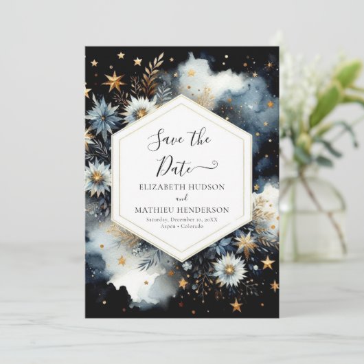 Save The Date Mariage céleste modifiable rustique (Debout devant)