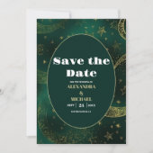 Save The Date Mariage céleste or émeraude vert (Devant)