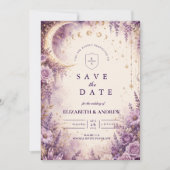 Save The Date Mariage céleste pourpre enchanté (Devant)