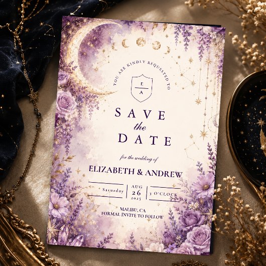 Save The Date Mariage céleste pourpre enchanté