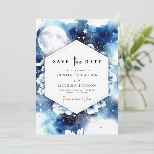 Save The Date Mariage céleste rustique Lune (Debout devant)