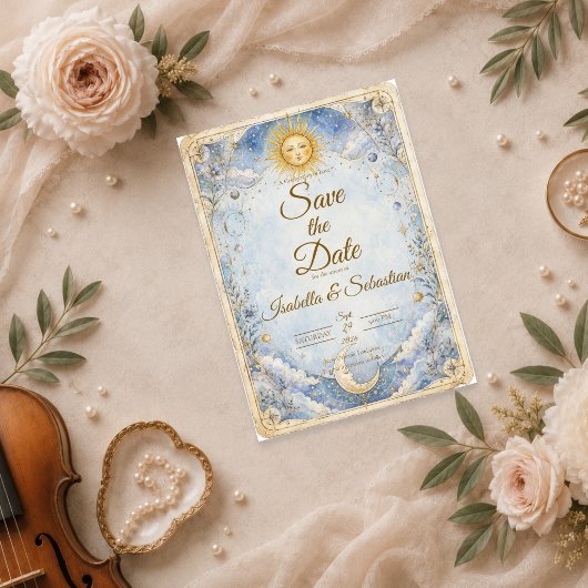 Save The Date Mariage Céleste Soleil Lune Éthéré