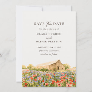 Save The Date Mariage Champ de Coquelicots et Bleuets de Provenc