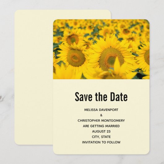 Save The Date Mariage Champ Jaune de Tournesols (Devant / Derrière)