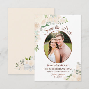 Save The Date Mariage Champagne Peach Bohème Floral Ovale Photo
