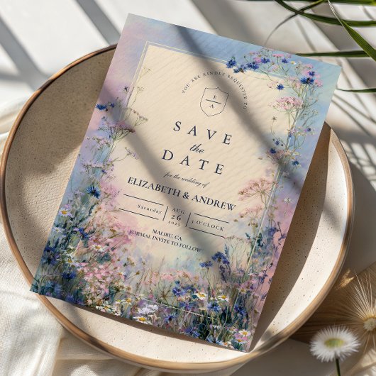 Save The Date Mariage Champêtre aux Fleurs Sauvages Pastel