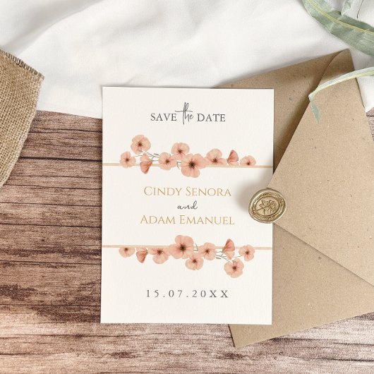 Save The Date Mariage Champêtre aux Fleurs Sauvages Rose Pâle