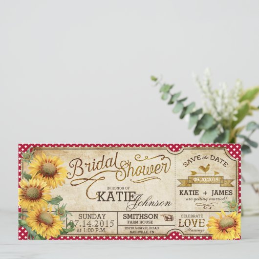 Save The Date Mariage Champêtre avec Tournesols à Carreaux (Debout devant)