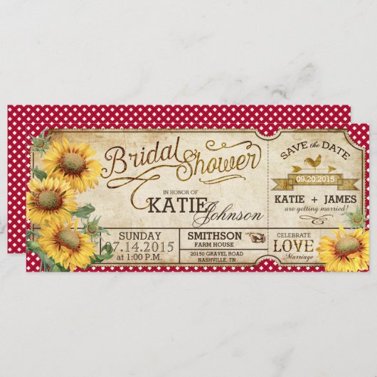 Save The Date Mariage Champêtre avec Tournesols à Carreaux (Devant / Derrière)