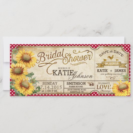 Save The Date Mariage Champêtre avec Tournesols à Carreaux (Devant)