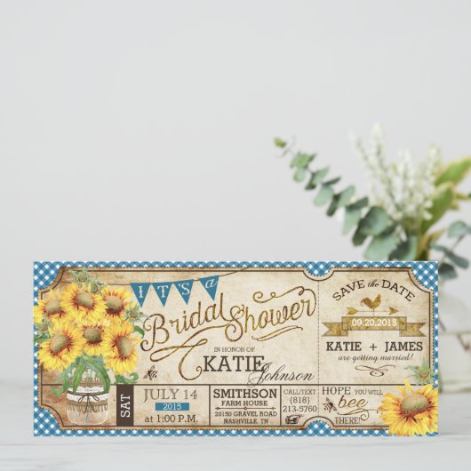Save The Date Mariage champêtre avec tournesols Rustique Fête pr (Debout devant)