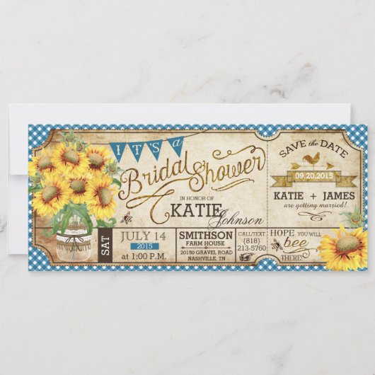 Save The Date Mariage champêtre avec tournesols Rustique Fête pr (Devant)