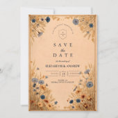 Save The Date Mariage Champêtre Bleu Bleuet Rustique (Devant)