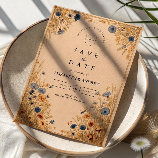 Save The Date Mariage Champêtre Bleu Bleuet Rustique